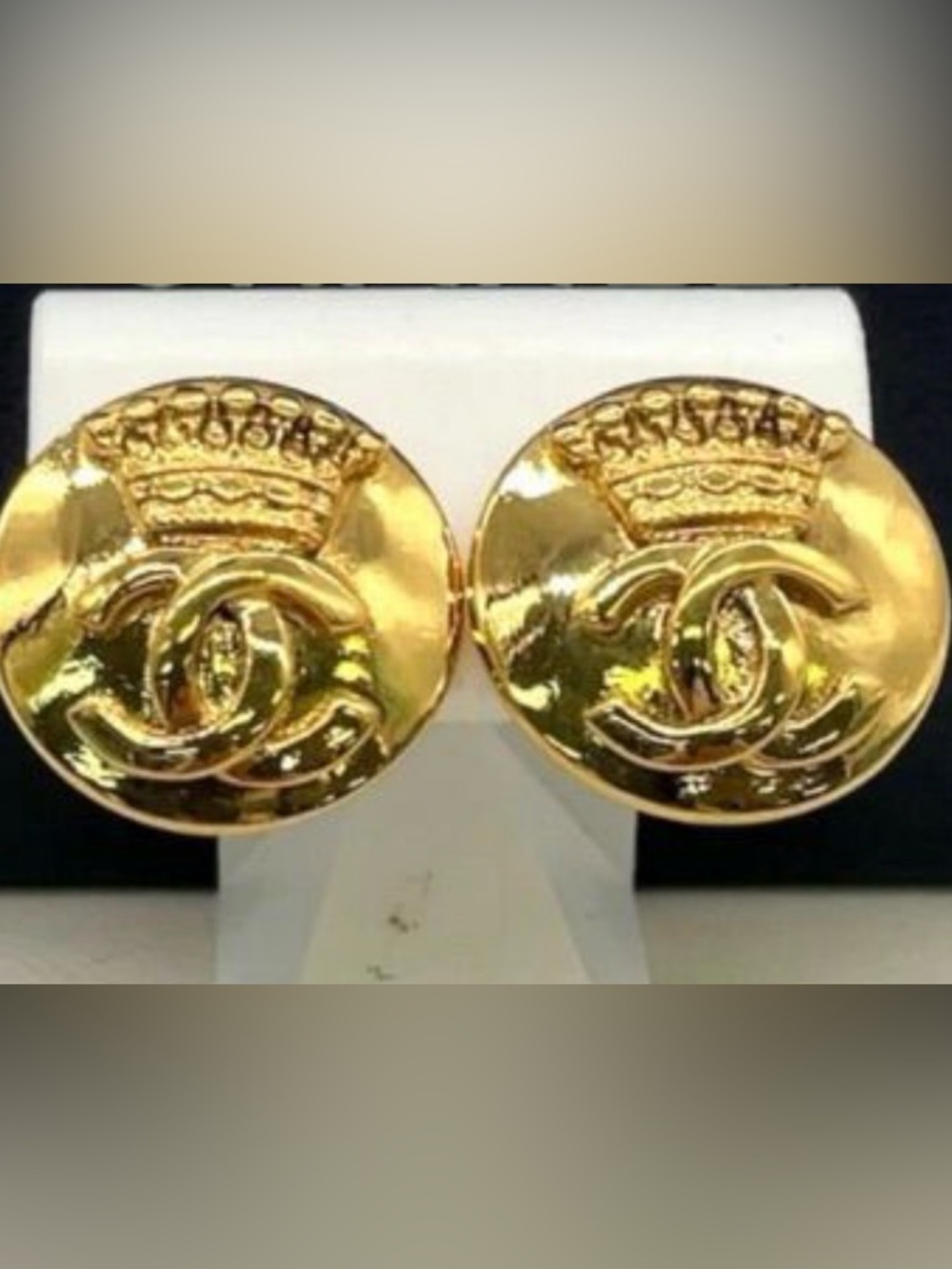 CHANEL Gold Crown CC Motif Clip-On Earrings with COA & box